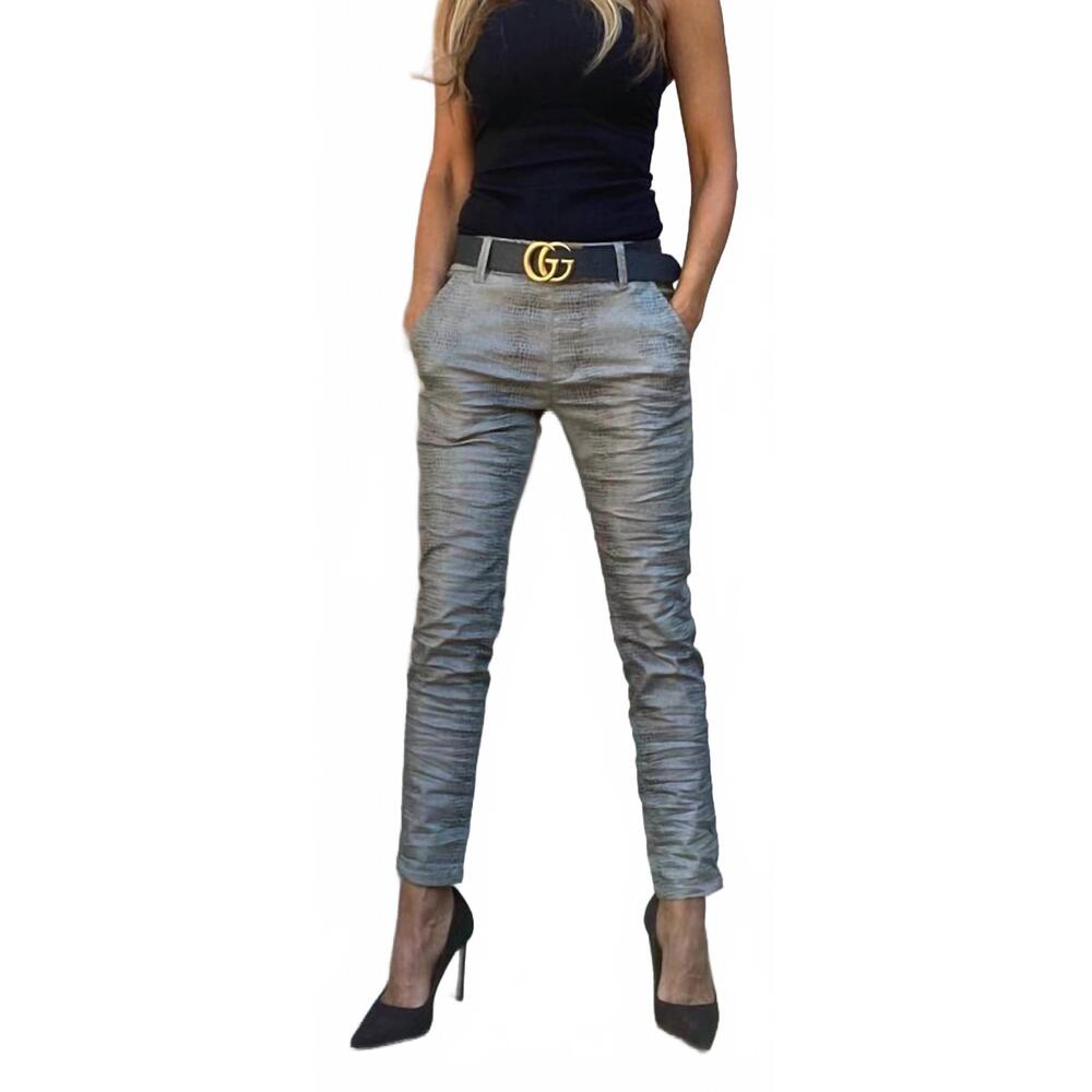 NEW BEVY FLOG women's dafna skinny pants in green gray snake